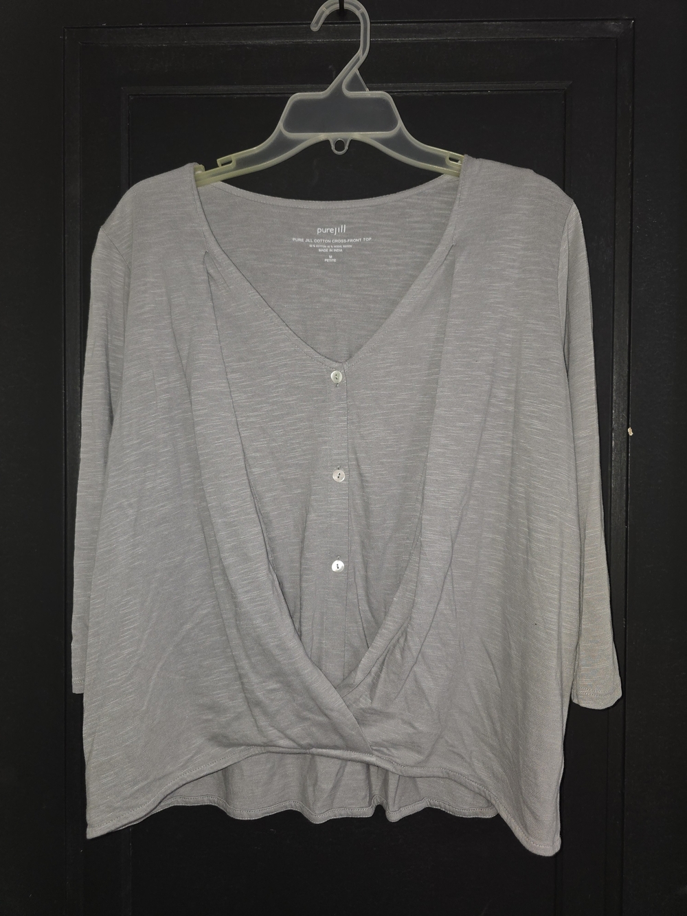 J. Jill Light Gray V-Neck Button Front Draped Blouse